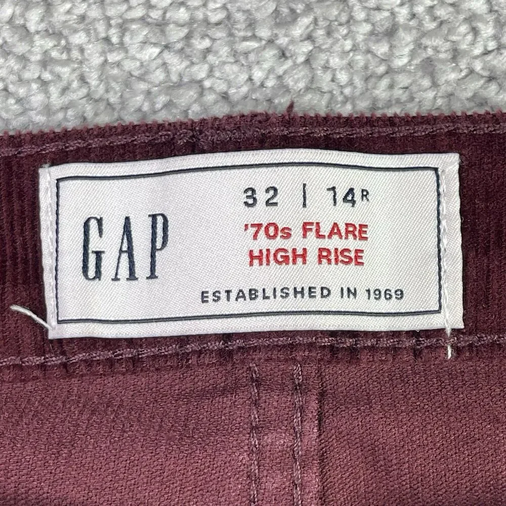 Gap Pants Women’s 14 Cherry Red 70’s Flare High Rise Corduroy Holiday Preppy - Picture 5 of 11